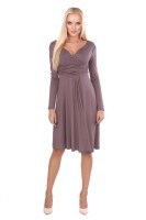 Damen Kleid A-Linie überlappender V-Ausschnitt ; Cappuccino XS/S 34/36