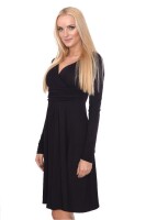 Damen Kleid A-Linie überlappender V-Ausschnitt ; Schwarz XS/S 34/36