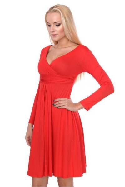 Damen Kleid A-Linie überlappender V-Ausschnitt ; Rot M/L 38/40