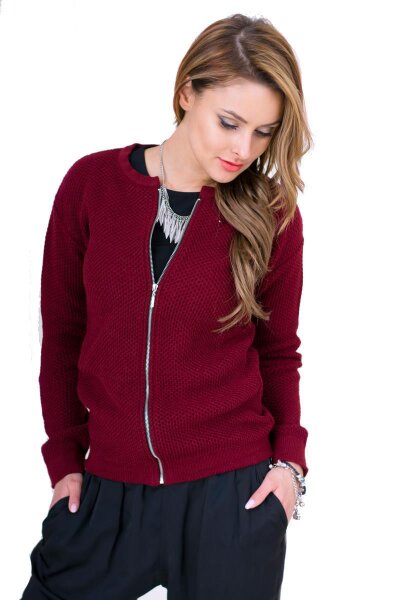 Damen Blazer Strickjacke Jacke; Bordo/XS/S 34/38