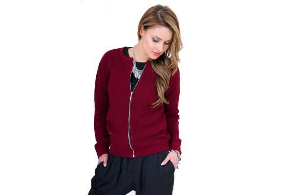 Damen Blazer Strickjacke Jacke; Bordo/M/L 38/40