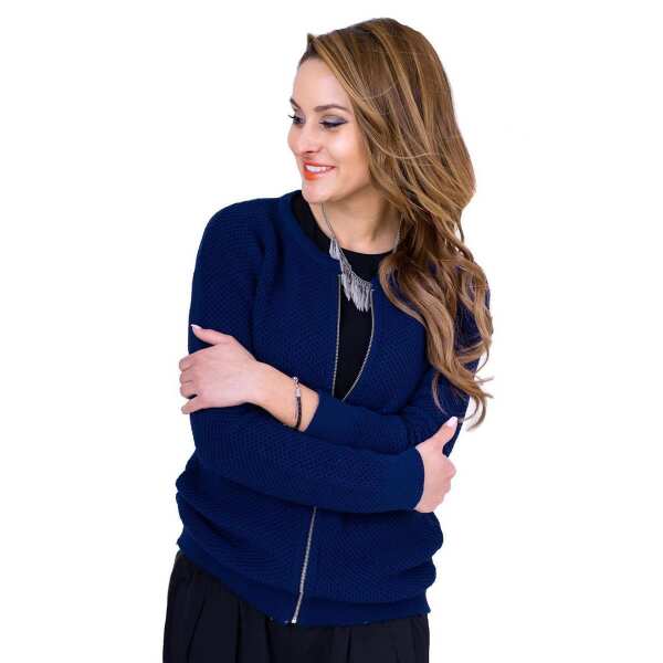 Damen Blazer Strickjacke Jacke; Dunkelblau/XS/S 34/38