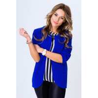 Damen Blazer Strickjacke Jacke; Blau/S/M 36/38
