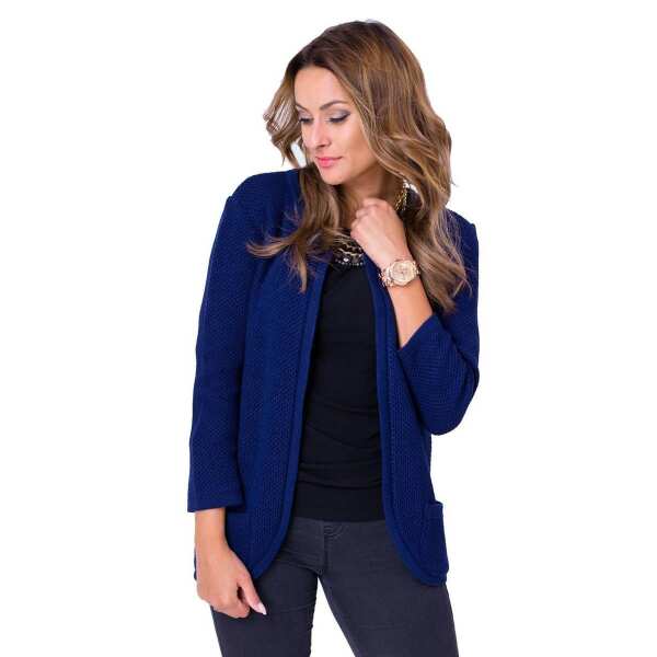 Damen Blazer Strickjacke Jacke; Dunkelblau/S/M 36/38