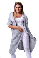 Damen Strickjacke Cardigan mit Bindegürtel; Grau/M/L