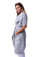 Damen Strickjacke Cardigan mit Bindegürtel; Grau/M/L
