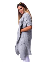 Damen Strickjacke Cardigan mit Bindegürtel; Grau/M/L