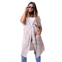 Damen Strickjacke Cardigan mit Bindegürtel; Beige/M/L