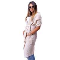 Damen Strickjacke Cardigan mit Bindegürtel; Beige/M/L