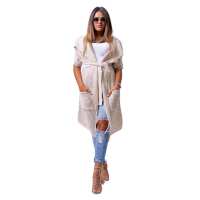 Damen Strickjacke Cardigan mit Bindegürtel; Beige/M/L