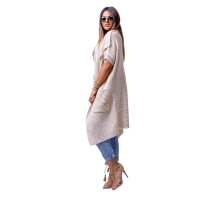 Damen Strickjacke Cardigan mit Bindegürtel; Beige/M/L