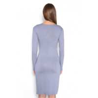 Damen Kleid Dress Langarm V-Ausschnitt ; Grau L/XL