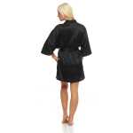 Damen Morgenmantel kurzer Kimono in Satin-Optik; Schwarz M