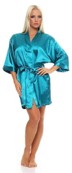 Damen Morgenmantel kurzer Kimono in Satin-Optik; Türkis M