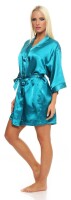 Damen Morgenmantel kurzer Kimono in Satin-Optik; Türkis M