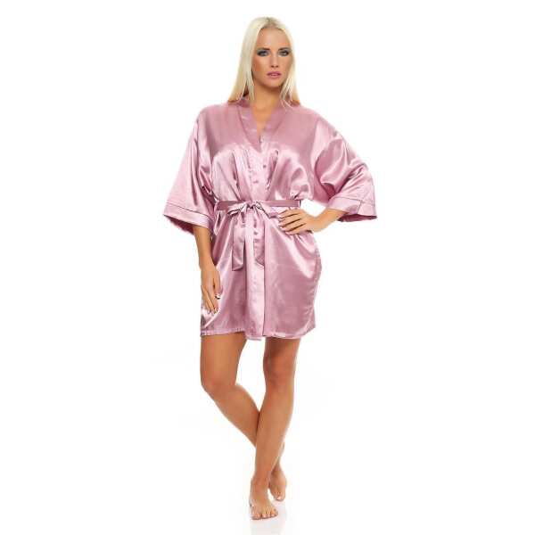 Damen Morgenmantel kurzer Kimono in Satin-Optik; Heide XL