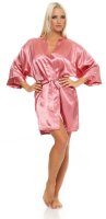 Damen Morgenmantel kurzer Kimono in Satin-Optik; Rosa XL