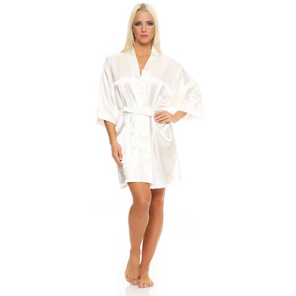 Damen Morgenmantel kurzer Kimono in Satin-Optik; Ecru S