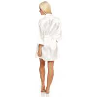 Damen Morgenmantel kurzer Kimono in Satin-Optik; Ecru S