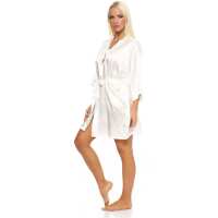 Damen Morgenmantel kurzer Kimono in Satin-Optik; Ecru S
