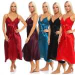 Damen langes Negligé Nachtwäsche Nachtkleid...