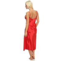 Damen langes Negligé Nachtwäsche Nachtkleid Dessous Satin; Rot S