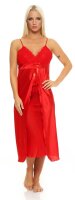 Damen langes Negligé Nachtwäsche Nachtkleid Dessous Satin; Rot L