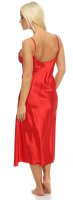 Damen langes Negligé Nachtwäsche Nachtkleid Dessous Satin; Rot L