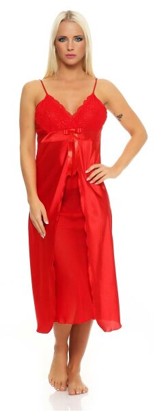 Damen langes Negligé Nachtwäsche Nachtkleid Dessous Satin; Rot XXL