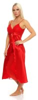 Damen langes Negligé Nachtwäsche Nachtkleid Dessous Satin; Rot XXL