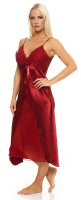 Damen langes Negligé Nachtwäsche Nachtkleid Dessous Satin; Dunkelrot L