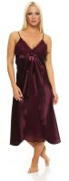 Damen langes Negligé Nachtwäsche Nachtkleid Dessous Satin; Dunkellila L