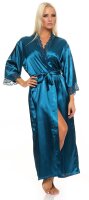 Damen langes Kimono Seidenrobe Morgenmantel; Petrol XL