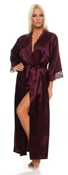 Damen langes Kimono Seidenrobe Morgenmantel; Dunkellila XL