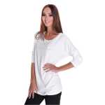 Damen Pullover langarm Bluse mit Schriftzug, Ecru/S/M