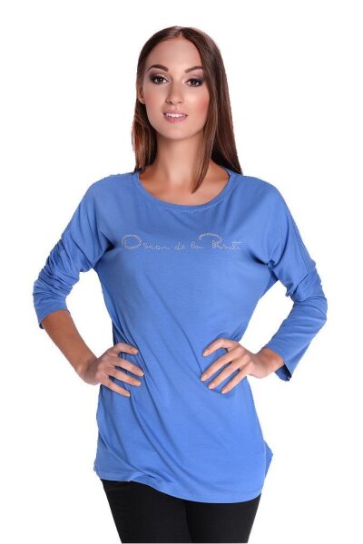 Damen Pullover langarm Bluse mit Schriftzug, Blau/S/M