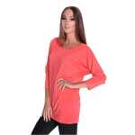 Damen Pullover langarm Bluse mit Schriftzug, Koralle/S/M