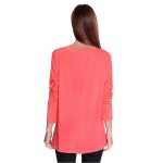 Damen Pullover langarm Bluse mit Schriftzug, Koralle/S/M