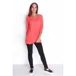 Damen Pullover langarm Bluse mit Schriftzug, Koralle/S/M