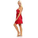 Damen kurzes Satin Negligé Nachtkleid Reizwäsche mit Spitze; S M L XL 2XL