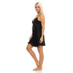 Damen kurzes Satin Negligé Nachtkleid Reizwäsche mit Spitze; S M L XL 2XL