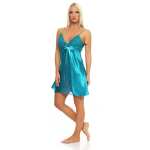 Damen kurzes Satin Negligé Nachtkleid Reizwäsche mit Spitze; S M L XL 2XL