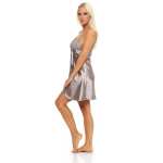 Damen kurzes Satin Negligé Nachtkleid Reizwäsche mit Spitze; S M L XL 2XL