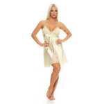 Damen kurzes Satin Negligé Nachtkleid Reizwäsche mit Spitze; S M L XL 2XL