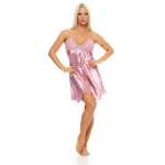 Damen kurzes Satin Negligé Nachtkleid Reizwäsche mit Spitze; S M L XL 2XL