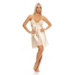 Damen kurzes Satin Negligé Nachtkleid Reizwäsche mit Spitze; S M L XL 2XL