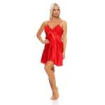 Damen kurzes Satin Negligé Nachtkleid Reizwäsche mit Spitze; S M L XL 2XL