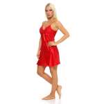 Damen kurzes Satin Negligé Nachtkleid Reizwäsche mit Spitze; S M L XL 2XL