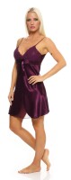 Damen kurzes Satin Negligé Nachtkleid Reizwäsche mit Spitze;  Purpurviolett/S
