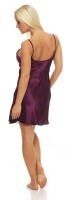 Damen kurzes Satin Negligé Nachtkleid Reizwäsche mit Spitze;  Purpurviolett/S